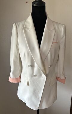 Roem Double Breasted Blazer Cream/Pop Of Peach Size Medium Boardroom Coquette